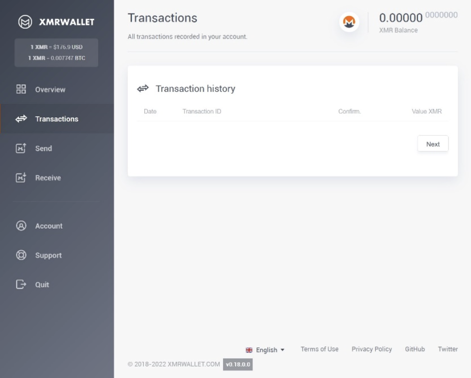 navigating xmrwallet.com - transactions